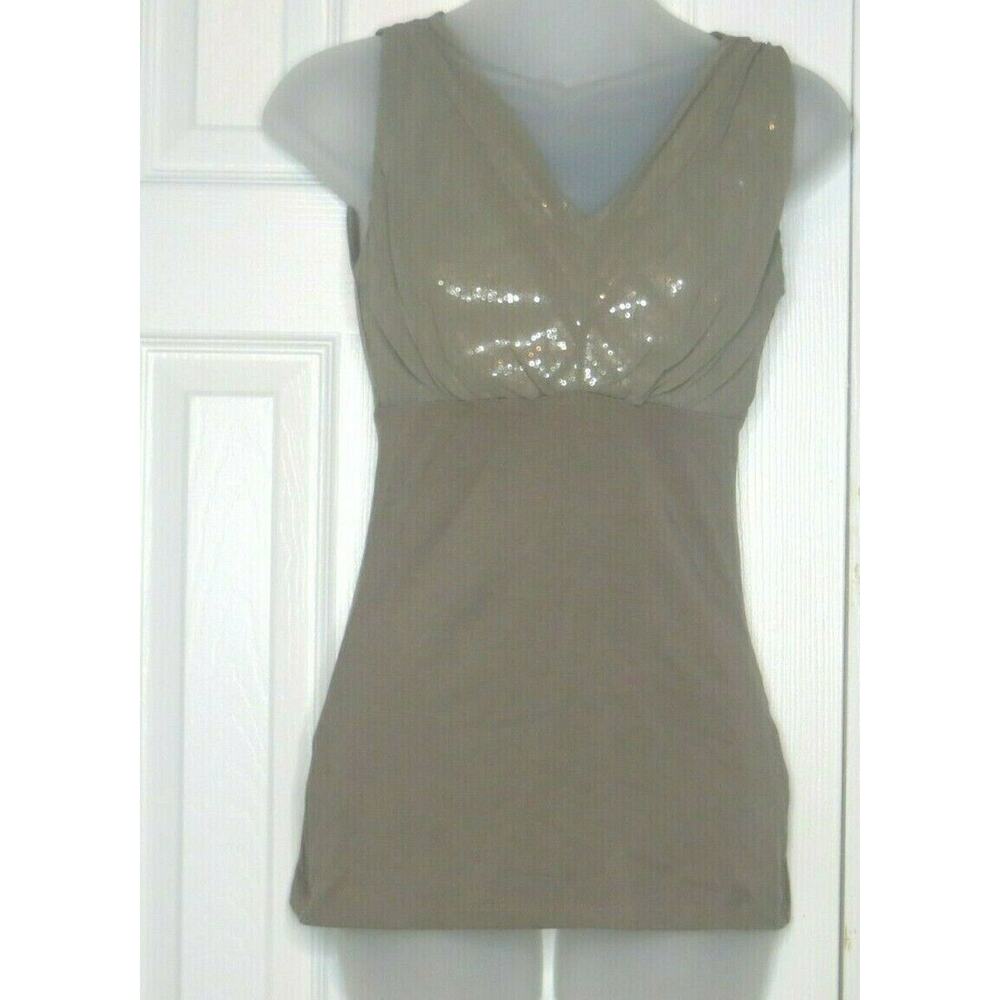 Express Sequin Organza Light Brown Taupe Sleevless Top Shirt XS X-Small